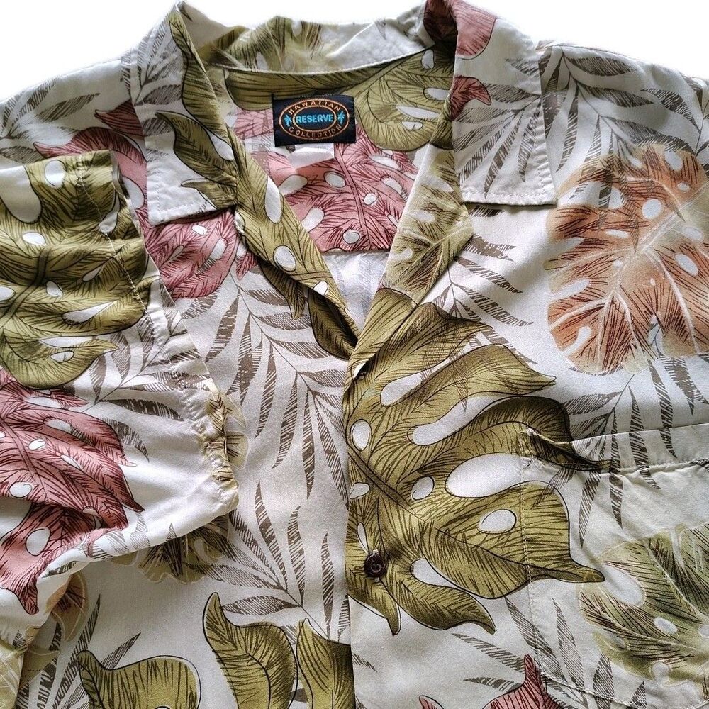 Hawaiian Reserve Collection Mens 2XL Palm Leaf Button Down Shirt 100% Rayon